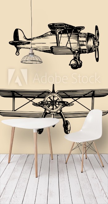 Picture of Vintage retro airplane logo Vector hand sketched aviation illustration in engraving style for poster card etc